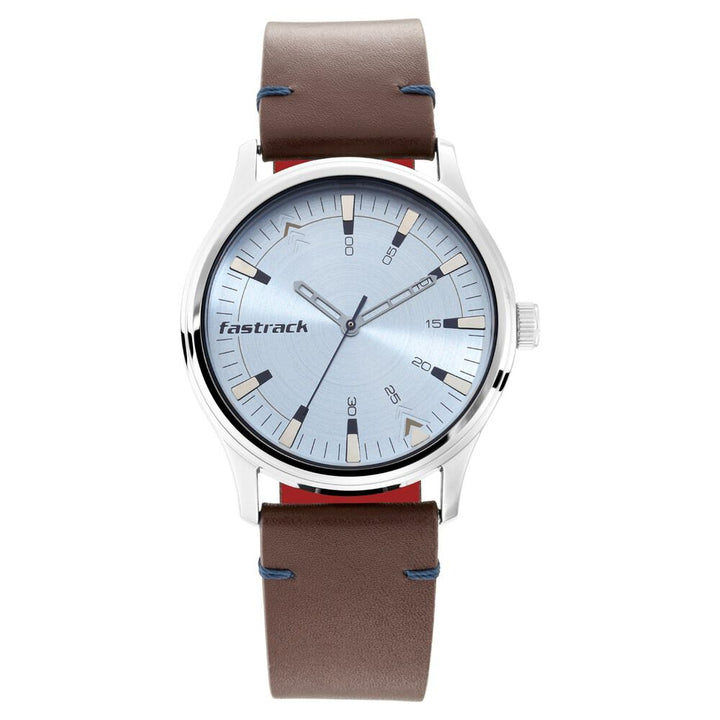 Fastrack I Love Me Quartz Analog Blue Dial Leather Strap Watch for Guys NR3236SL02