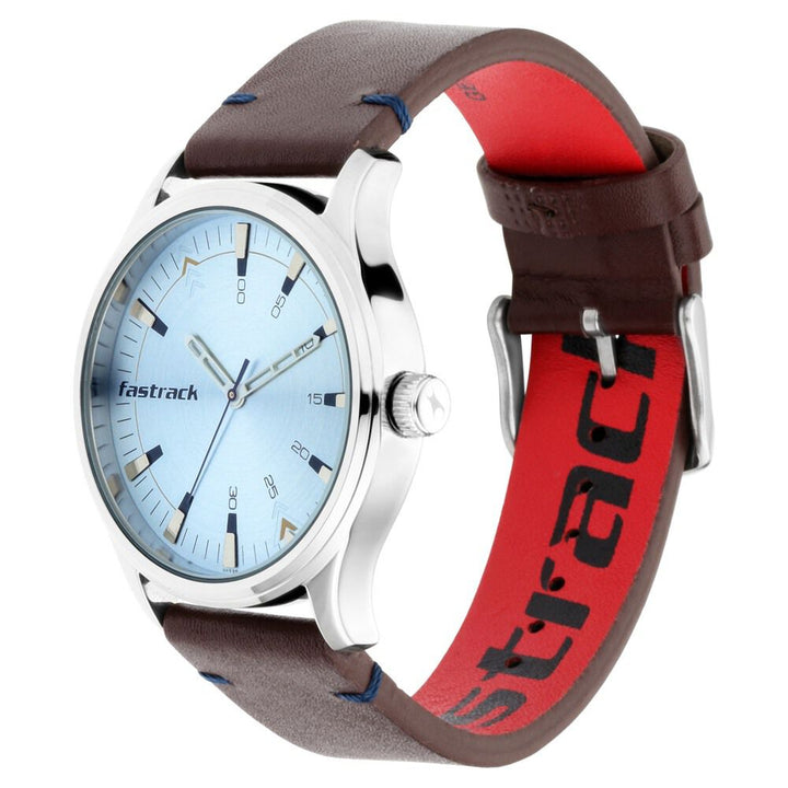Fastrack I Love Me Quartz Analog Blue Dial Leather Strap Watch for Guys NR3236SL02
