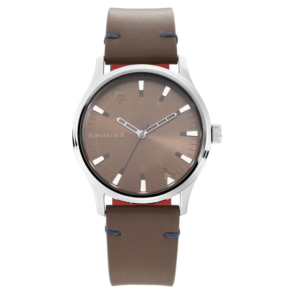 Fastrack I Love Me Quartz Analog Brown Dial Leather Strap Watch for Guys NP3236SL03