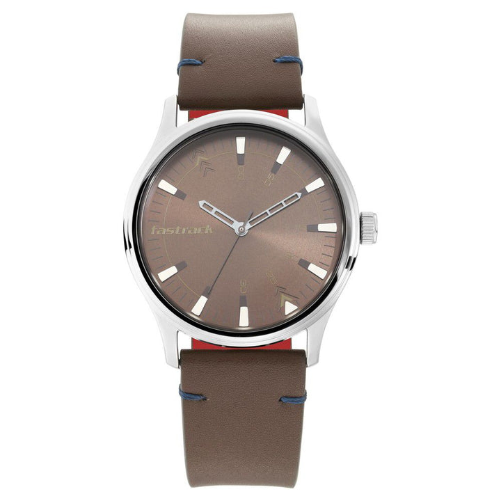 Fastrack I Love Me Quartz Analog Brown Dial Leather Strap Watch for Guys NP3236SL03