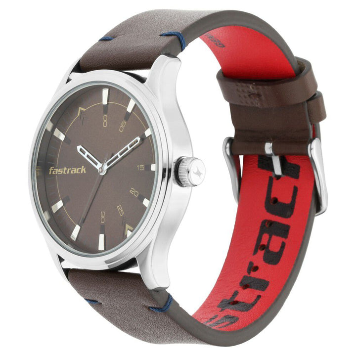 Fastrack I Love Me Quartz Analog Brown Dial Leather Strap Watch for Guys NP3236SL03