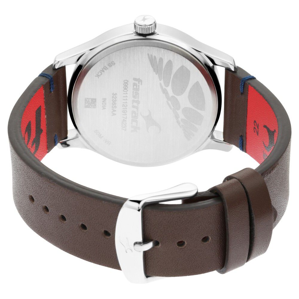 Fastrack I Love Me Quartz Analog Brown Dial Leather Strap Watch for Guys NP3236SL03
