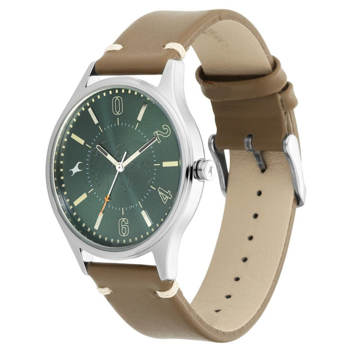 Fastrack Tripster Quartz Analog Green Dial Leather Strap Watch for Guys NS3237SL01