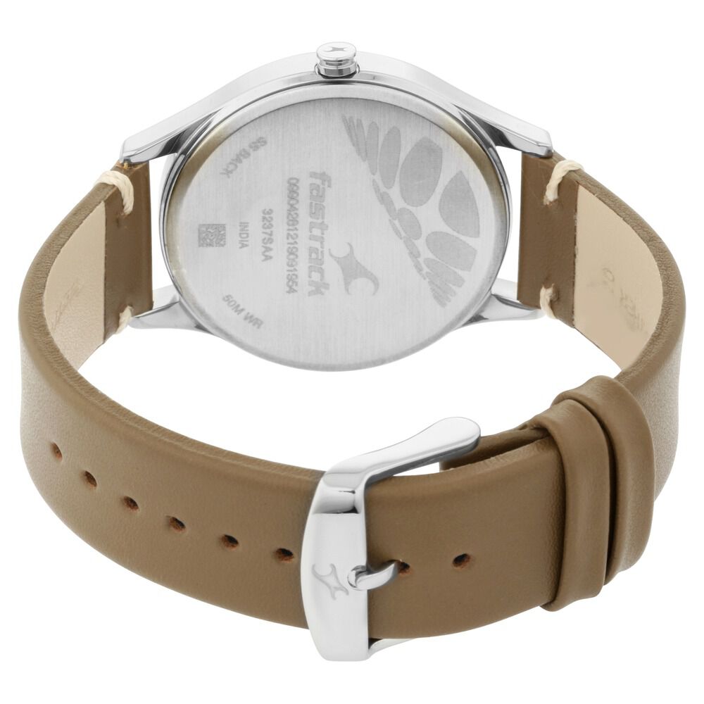 Fastrack Tripster Quartz Analog Green Dial Leather Strap Watch for Guys NS3237SL01