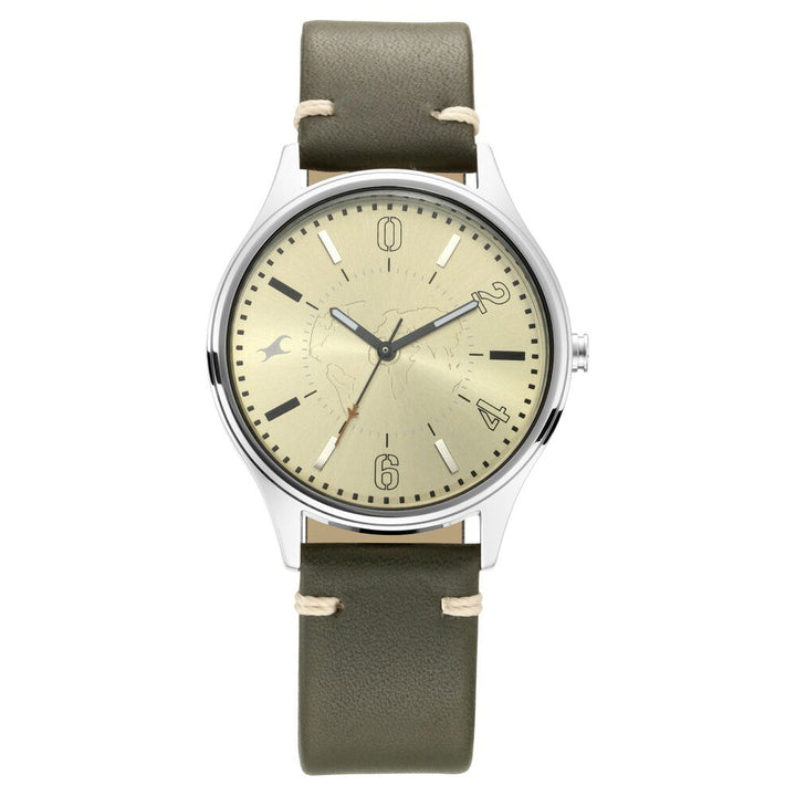Fastrack Tripster Quartz Analog Green Dial Leather Strap Watch for Guys NP3237SL02