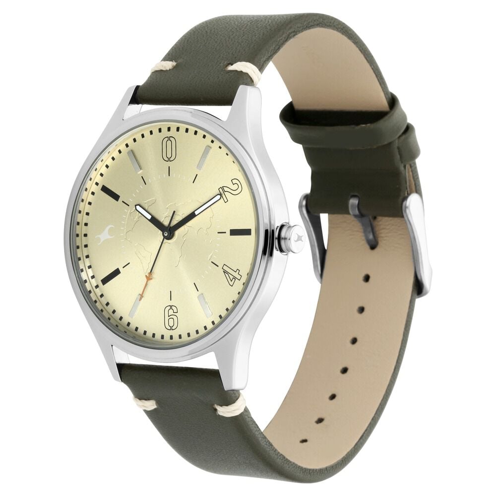 Fastrack Tripster Quartz Analog Green Dial Leather Strap Watch for Guys NP3237SL02
