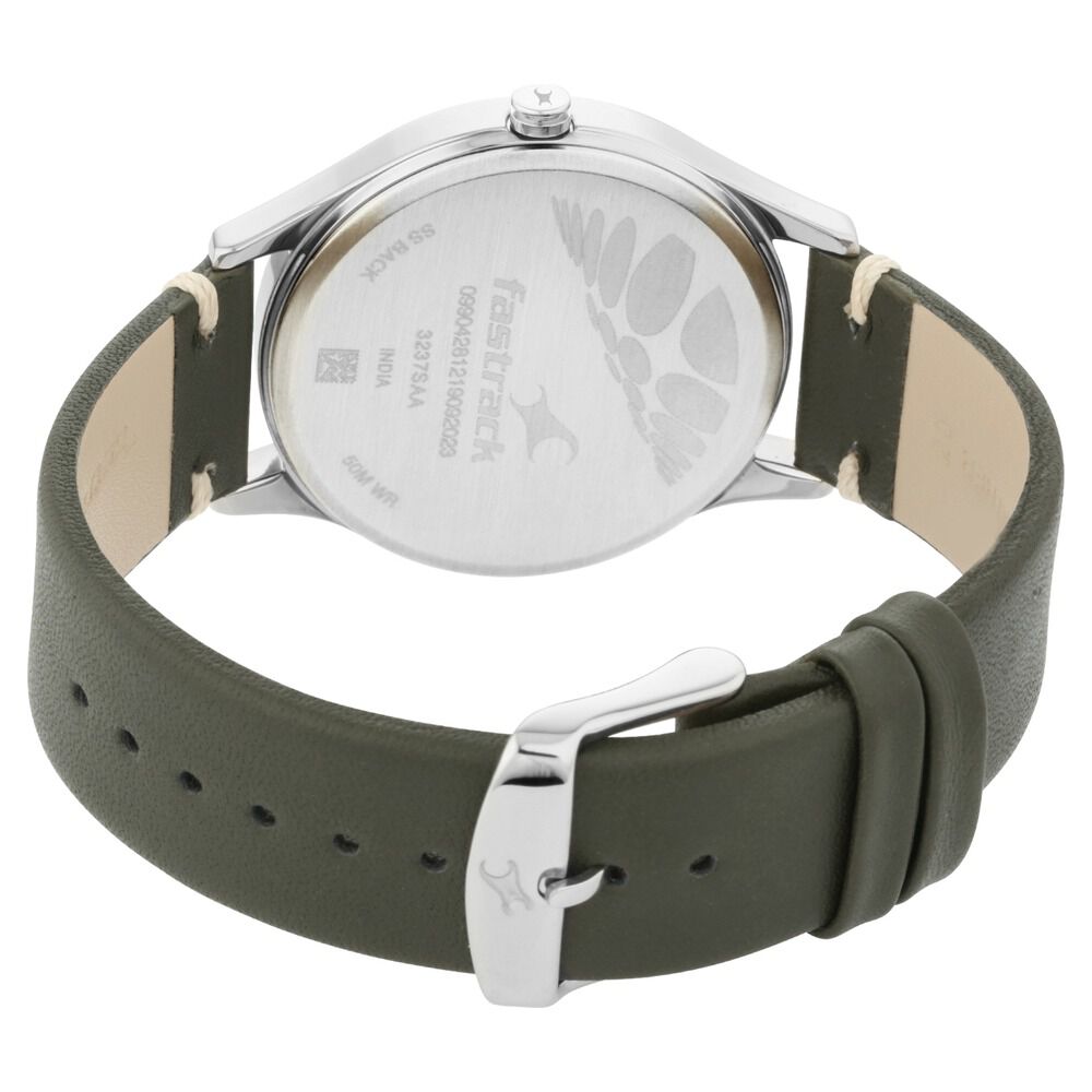 Fastrack Tripster Quartz Analog Green Dial Leather Strap Watch for Guys NP3237SL02