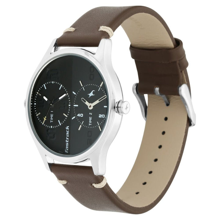 Fastrack Tripster Quartz Analog Bicolour Dial Leather Strap Watch for Guys NR3237SL03