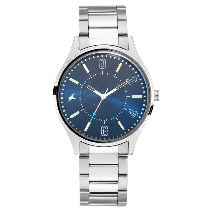 Fastrack Tripster Quartz Analog Blue Dial Stainless Steel Strap Watch for Guys NR3237SM01