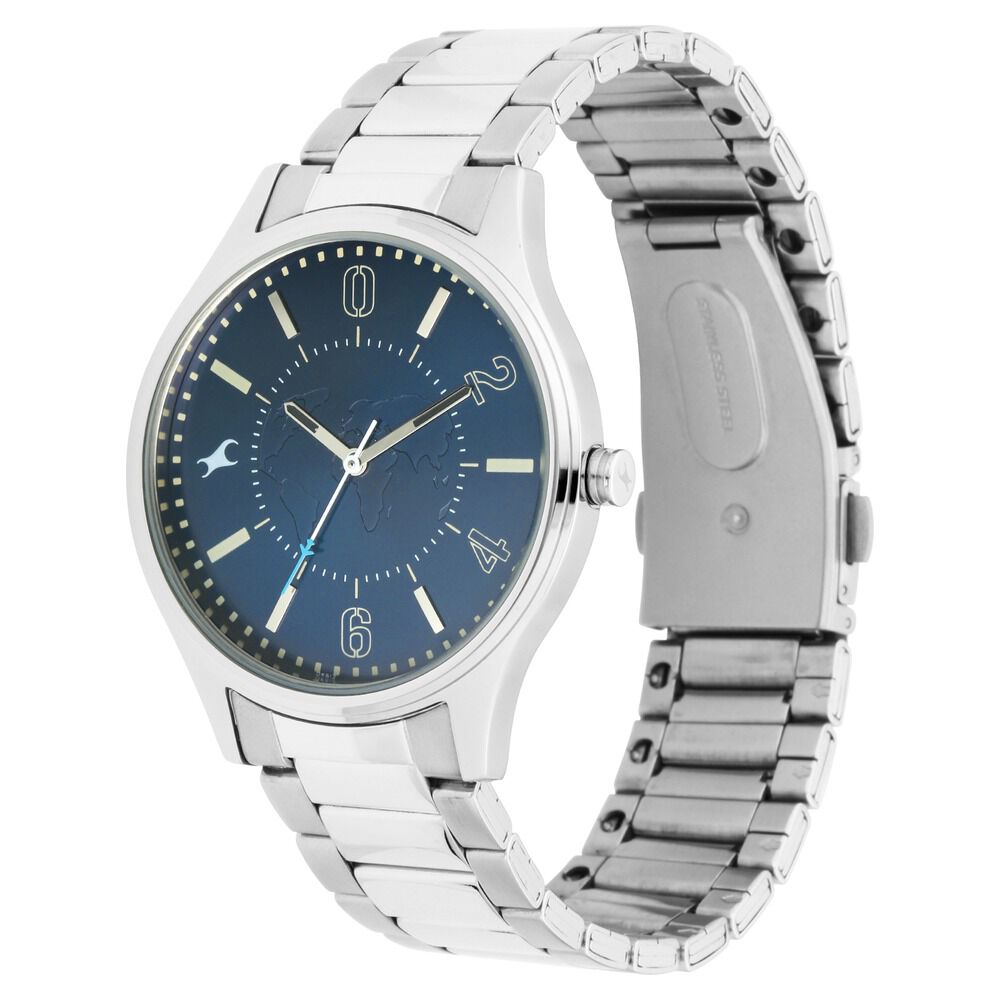 Fastrack Tripster Quartz Analog Blue Dial Stainless Steel Strap Watch for Guys NR3237SM01