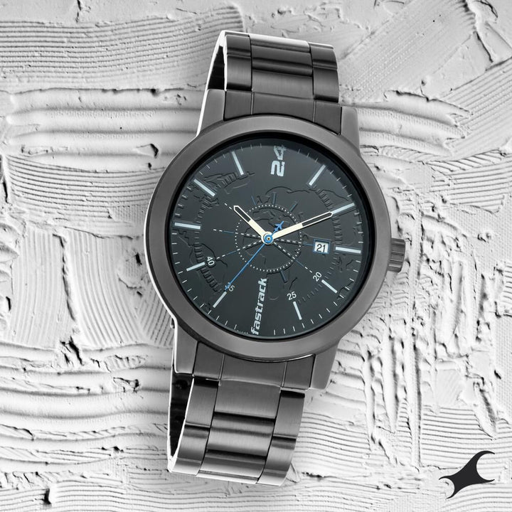 Fastrack Tripster Quartz Analog with Date Black Dial Stainless Steel Strap Watch for Guys NR3245NM01