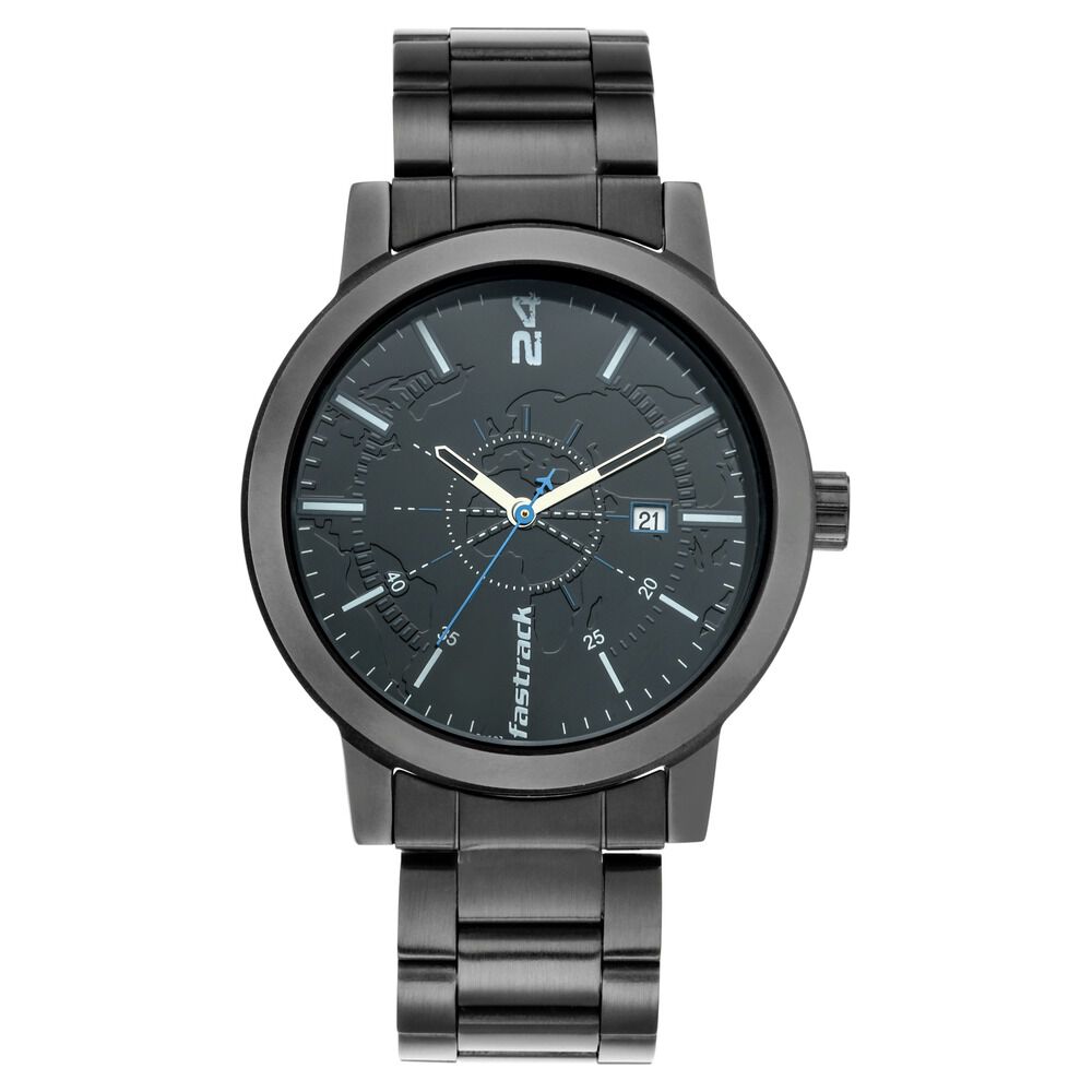Fastrack Tripster Quartz Analog with Date Black Dial Stainless Steel Strap Watch for Guys NR3245NM01