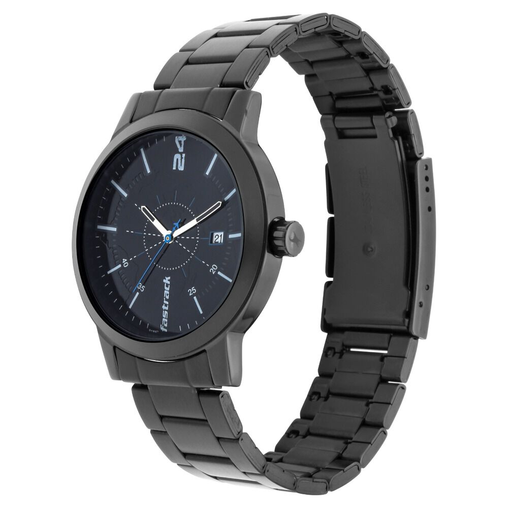 Fastrack Tripster Quartz Analog with Date Black Dial Stainless Steel Strap Watch for Guys NR3245NM01