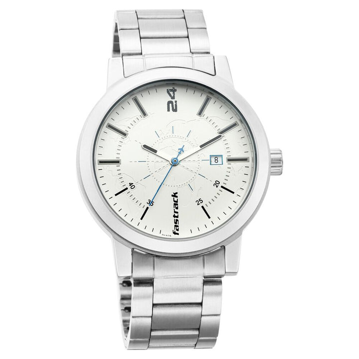 Fastrack Tripster Quartz Analog with Date White Dial Stainless Steel Strap Watch for Guys NS3245SM01