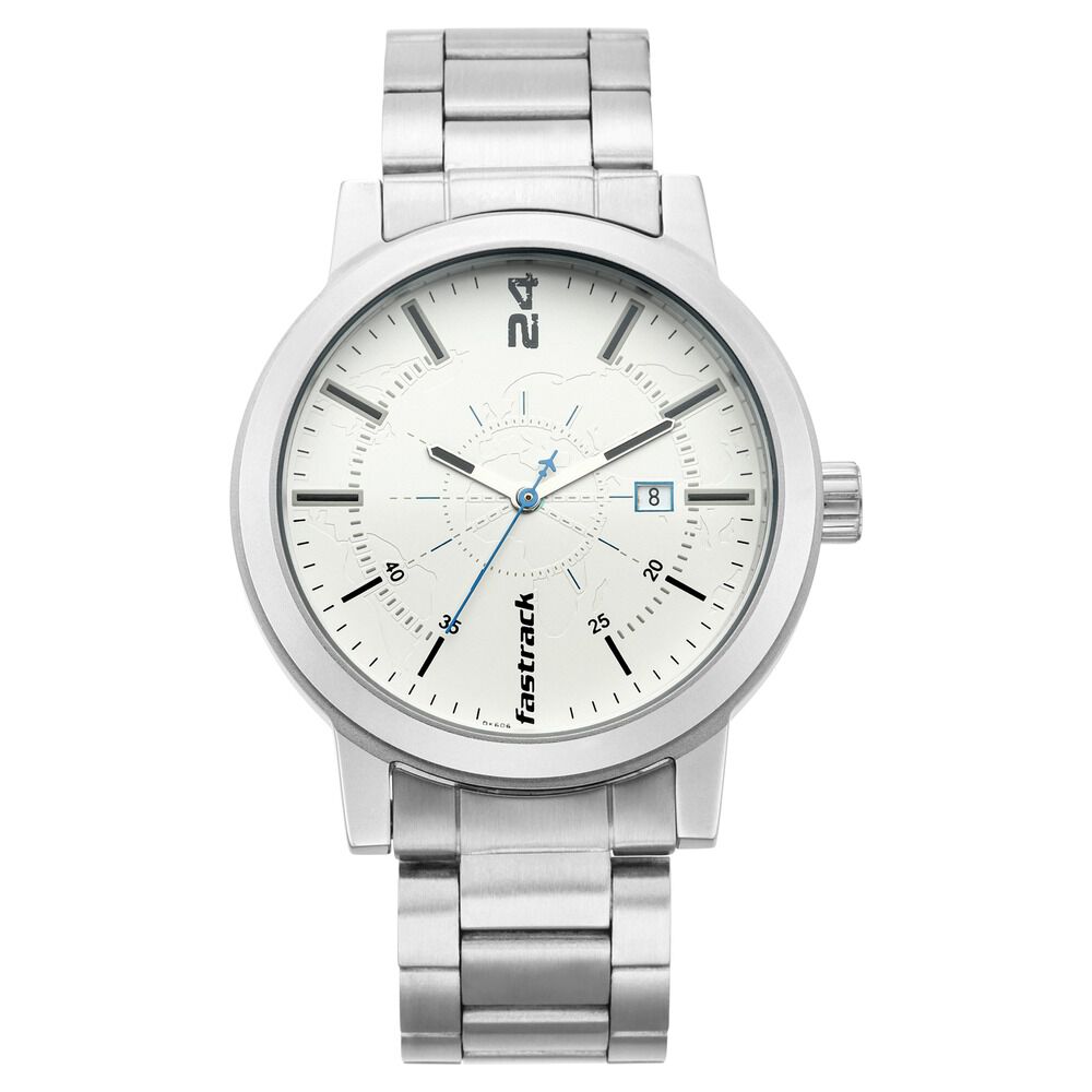 Fastrack Tripster Quartz Analog with Date White Dial Stainless Steel Strap Watch for Guys NS3245SM01