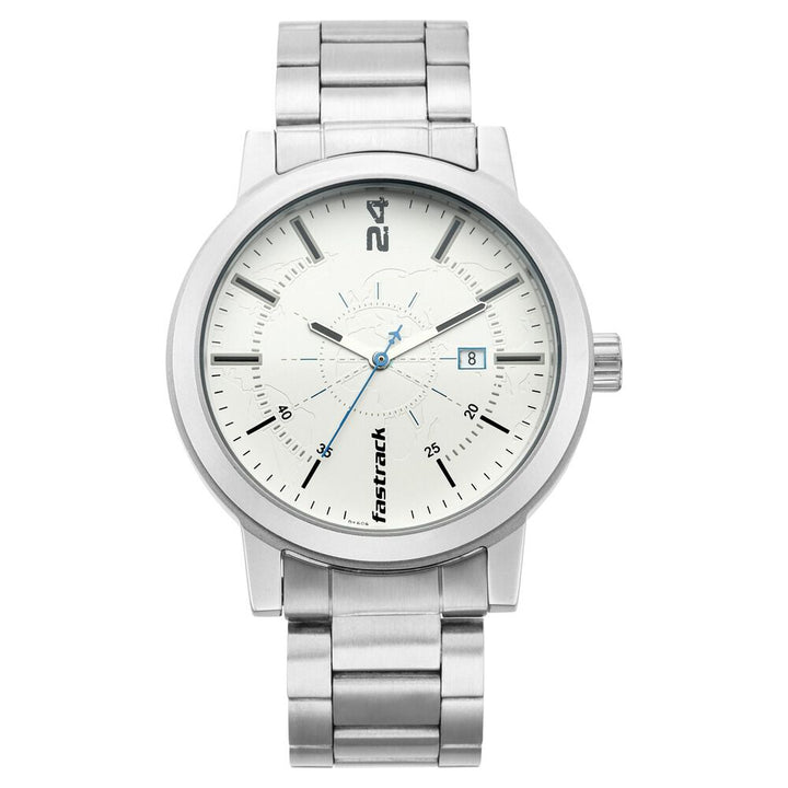 Fastrack Tripster Quartz Analog with Date White Dial Stainless Steel Strap Watch for Guys NS3245SM01