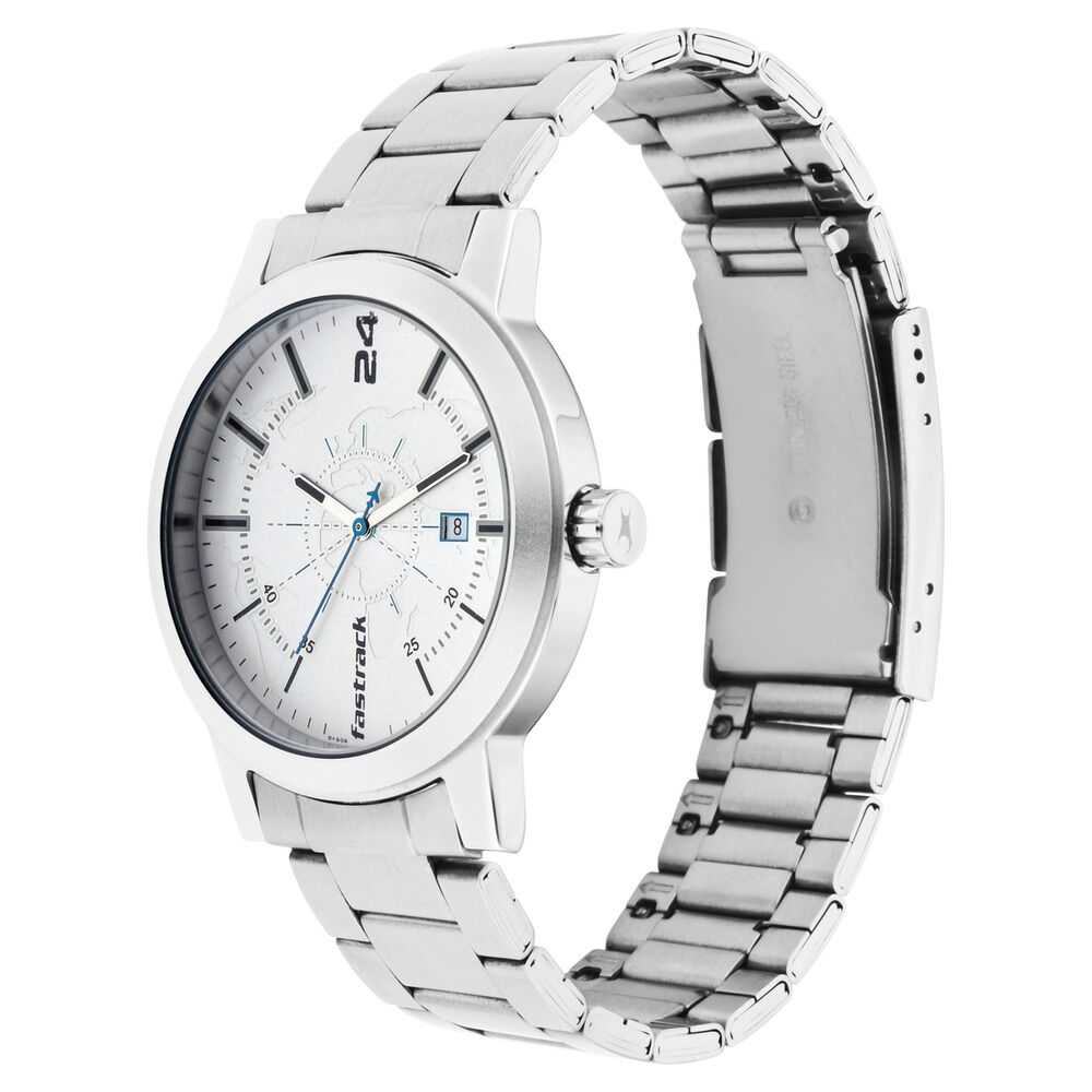Fastrack Tripster Quartz Analog with Date White Dial Stainless Steel Strap Watch for Guys NS3245SM01