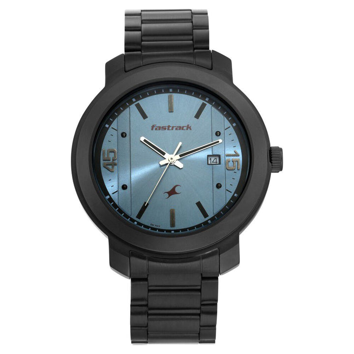 Fastrack Bare Basics Quartz Analog with Date Blue Dial Stainless Steel Strap Watch for Guys NR3246NM01
