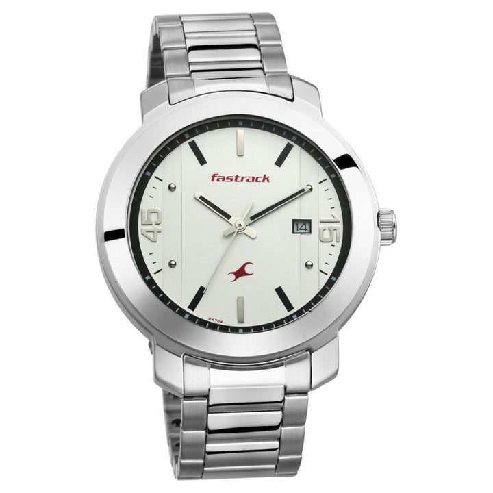 Fastrack Bare Basics Quartz Analog with Date White Dial Stainless Steel Strap Watch for Guys NS3246SM01