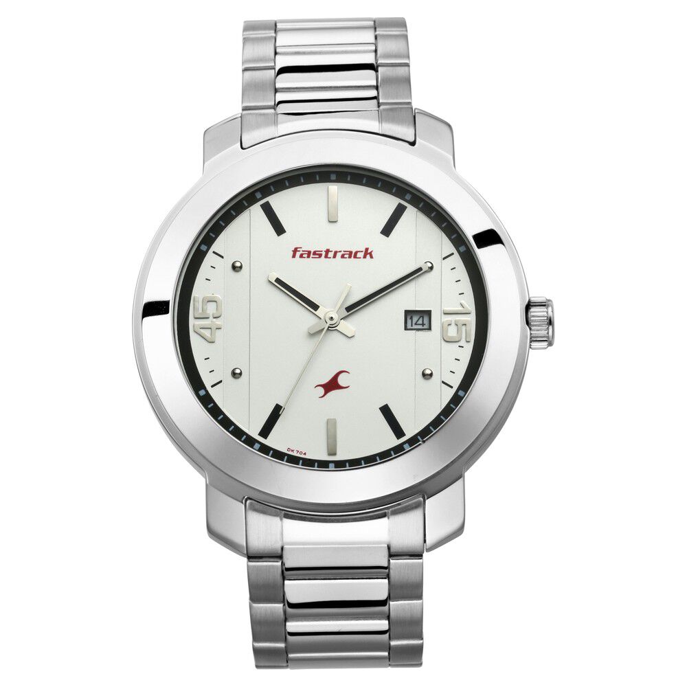 Fastrack Bare Basics Quartz Analog with Date White Dial Stainless Steel Strap Watch for Guys NS3246SM01