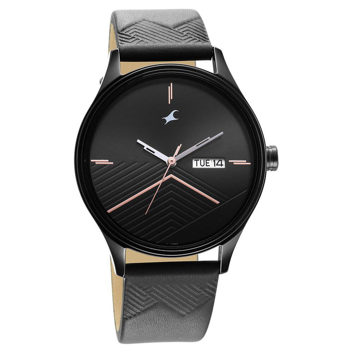Fastrack Style Up Black Dial Leather Strap Watch for Guys NR3247NL01
