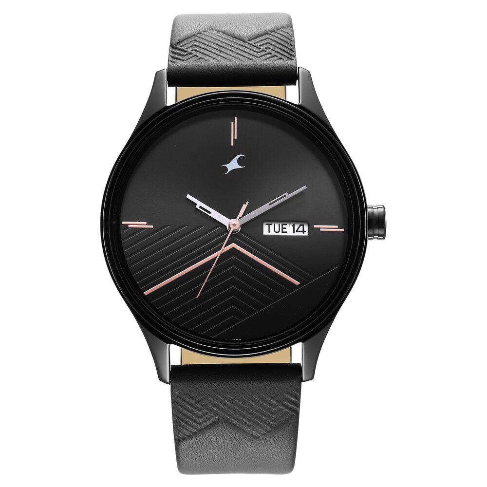 Fastrack Style Up Black Dial Leather Strap Watch for Guys NR3247NL01