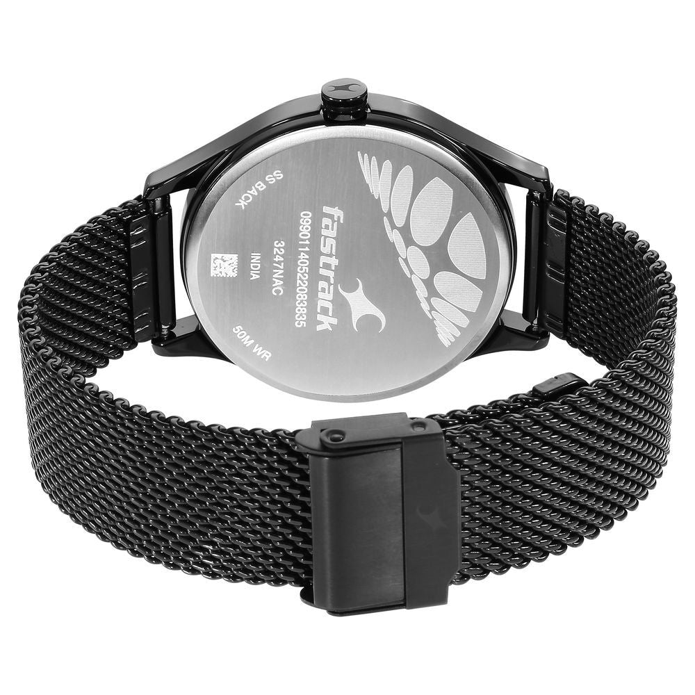 Fastrack Style Up Quartz Analog with Day and Date Black Dial Stainless Steel Strap Watch for Guys NS3247NM03
