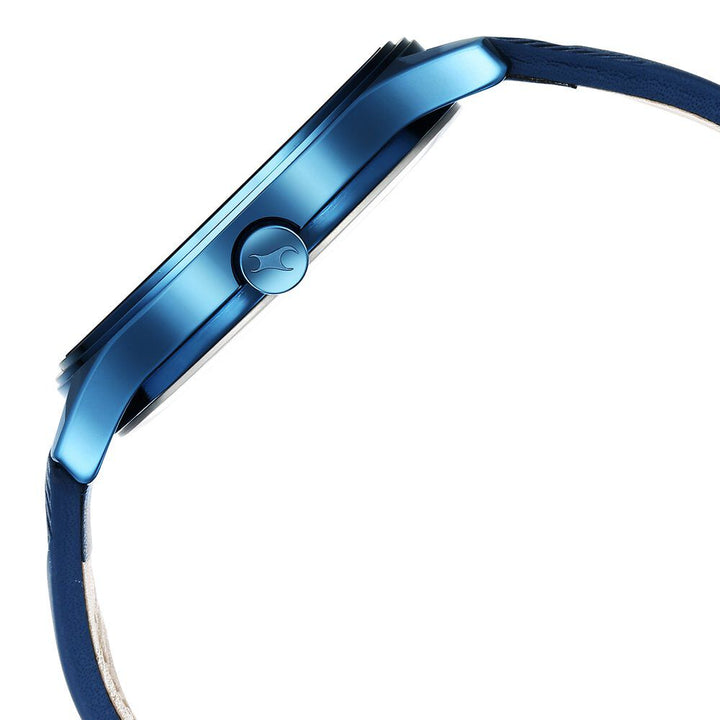 Fastrack Style Up Quartz Analog with Day and Date Blue Dial Leather Strap Watch for Guys NS3247QL01