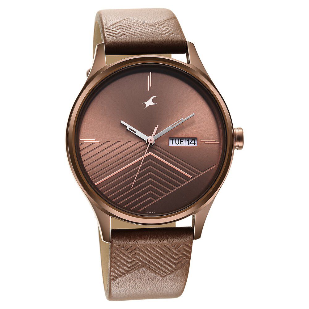 Fastrack Style Up Brown Dial Leather Strap Watch for Guys NS3247QL02