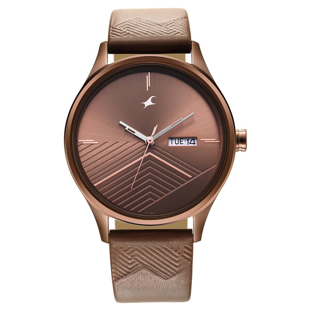 Fastrack Style Up Brown Dial Leather Strap Watch for Guys NS3247QL02