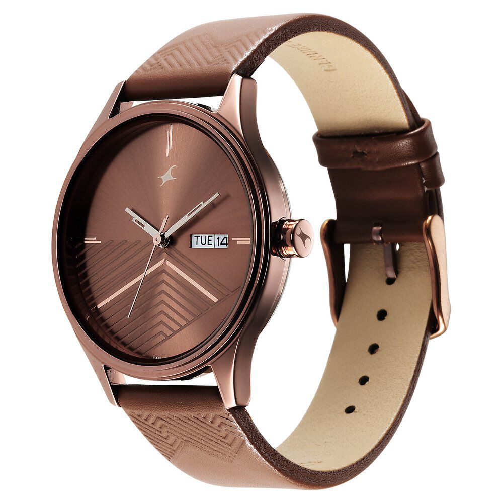 Fastrack Style Up Brown Dial Leather Strap Watch for Guys NS3247QL02