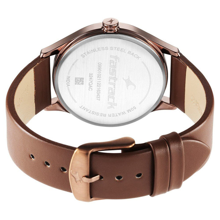 Fastrack Style Up Brown Dial Leather Strap Watch for Guys NS3247QL02