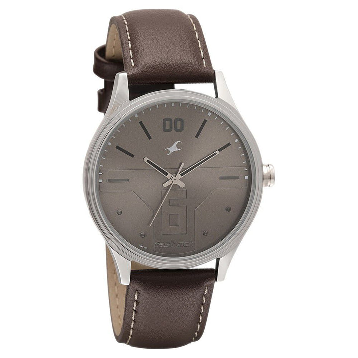 Fastrack Bare Basics Quartz Analog Brown Dial Leather Strap Watch for Guys NS3247SL01