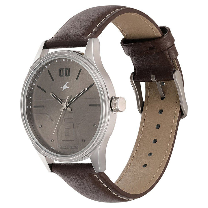 Fastrack Bare Basics Quartz Analog Brown Dial Leather Strap Watch for Guys NS3247SL01