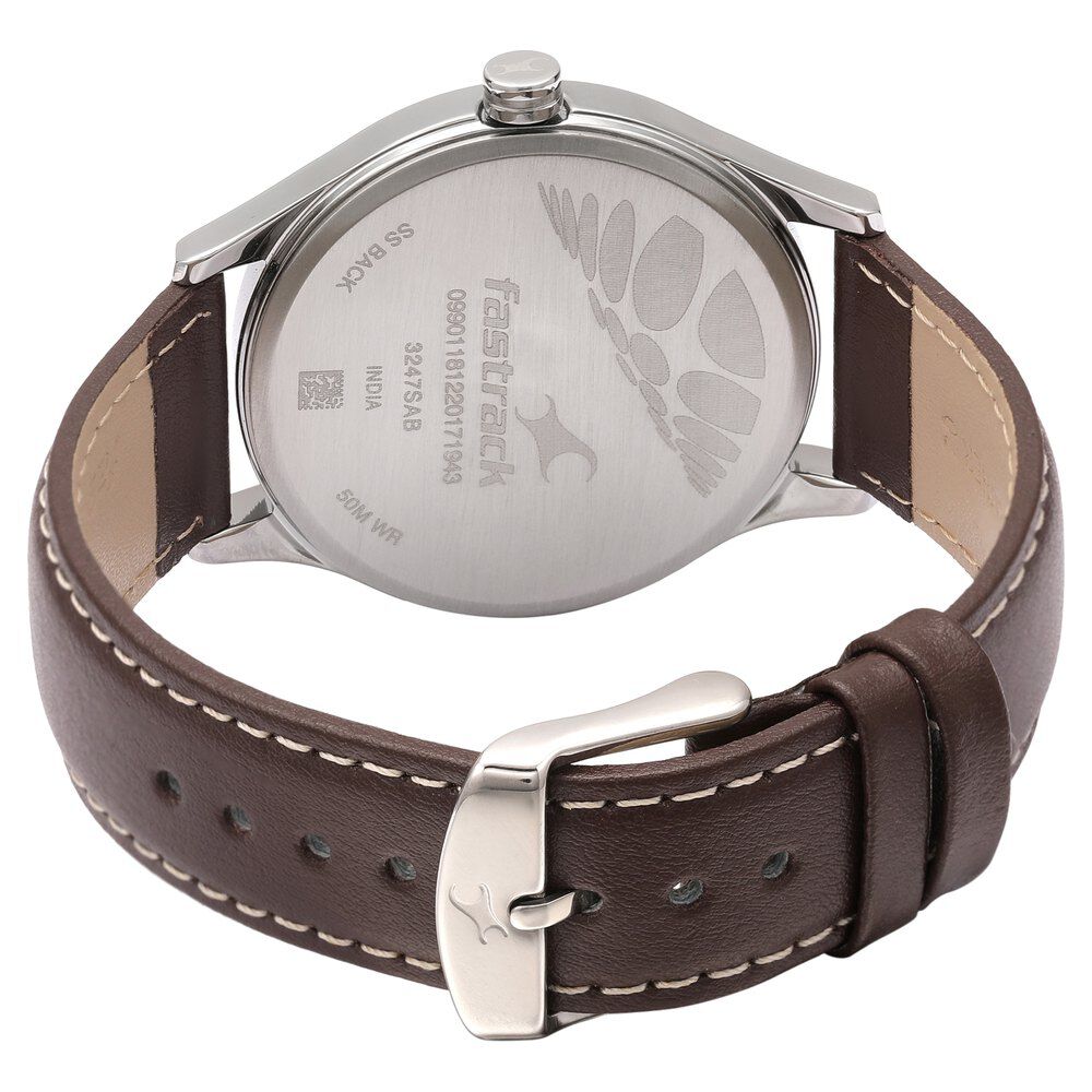 Fastrack Bare Basics Quartz Analog Brown Dial Leather Strap Watch for Guys NS3247SL01