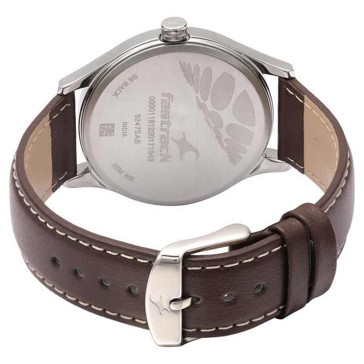 Fastrack Bare Basics Quartz Analog Brown Dial Leather Strap Watch for Guys NS3247SL01