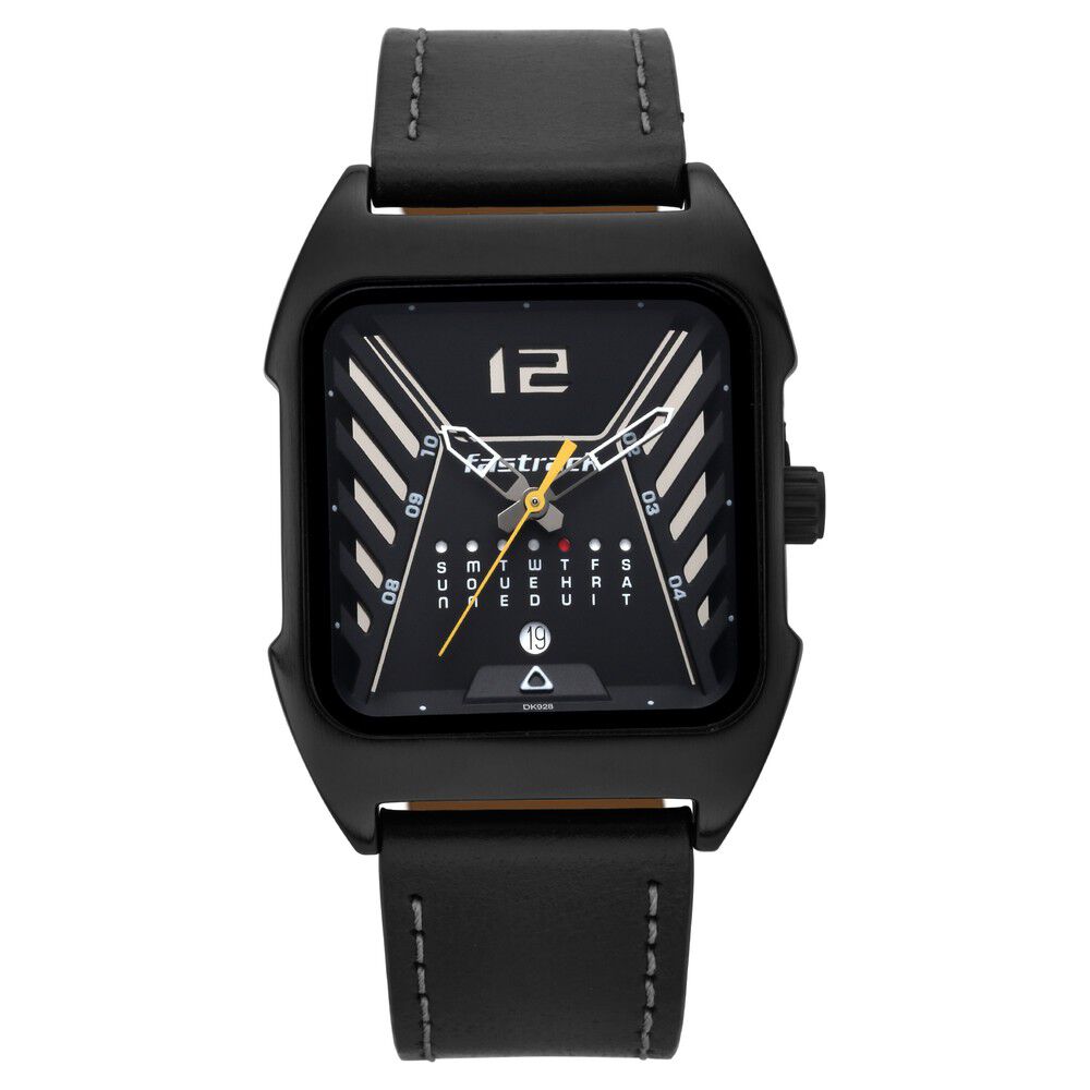 Fastrack Gamify Quartz Analog with Day and Date Black Dial Leather Strap Watch for Guys NS3249NL01