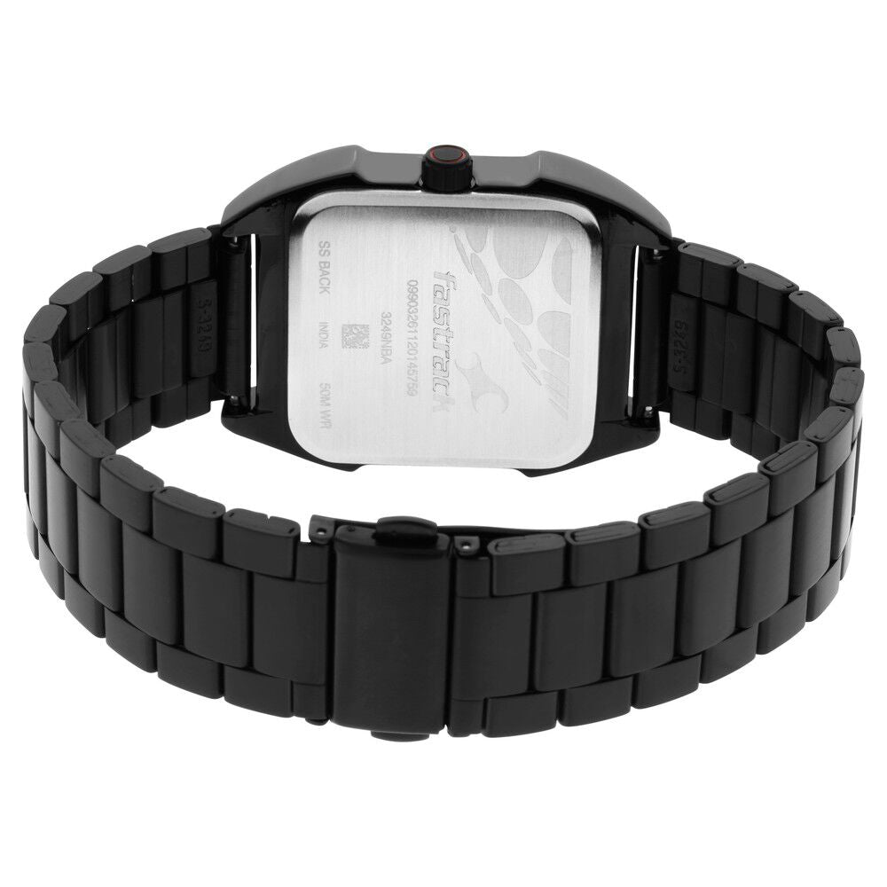 Fastrack Gamify Quartz Analog with Day and Date Black Dial Metal Strap Watch for Guys NS3249NM01
