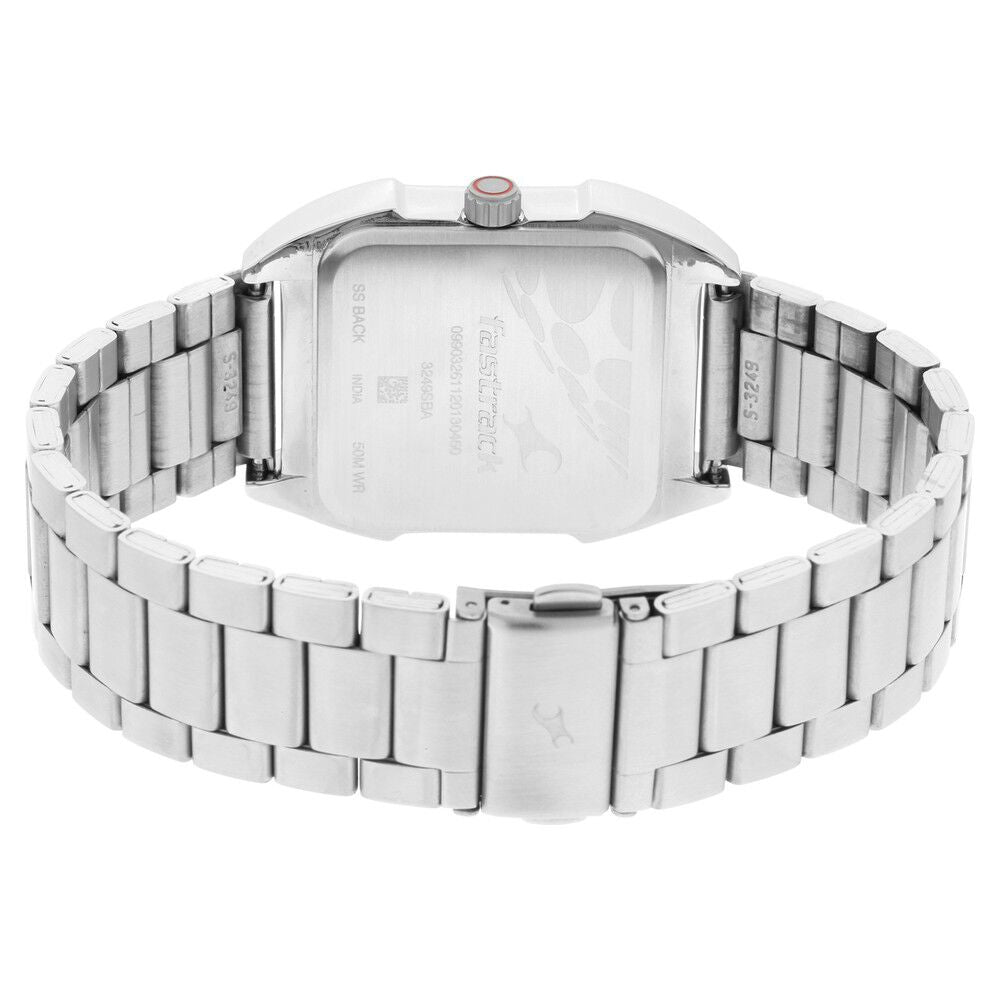 Fastrack Gamify Quartz Analog with Day and Date Black Dial Metal Strap Watch for Guys NS3249SM01