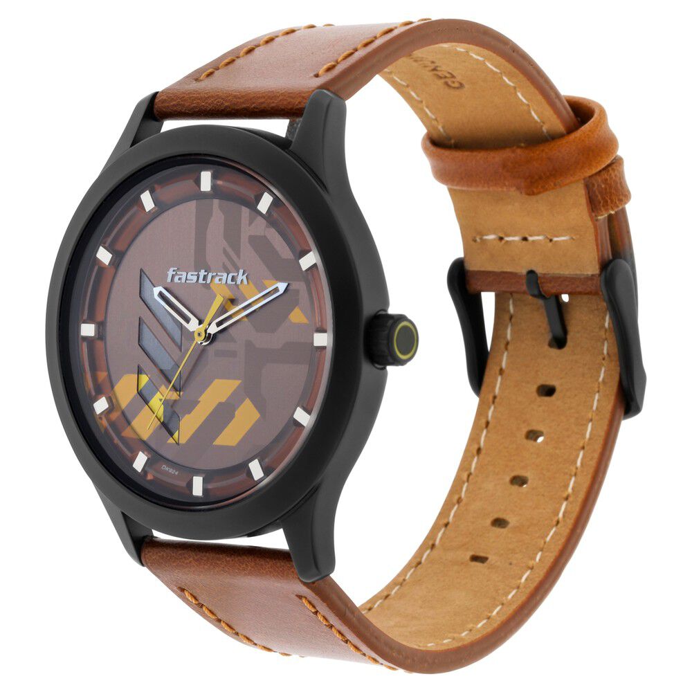 Fastrack Gamify Quartz Analog Brown Dial Leather Strap Watch for Guys NS3250NL02