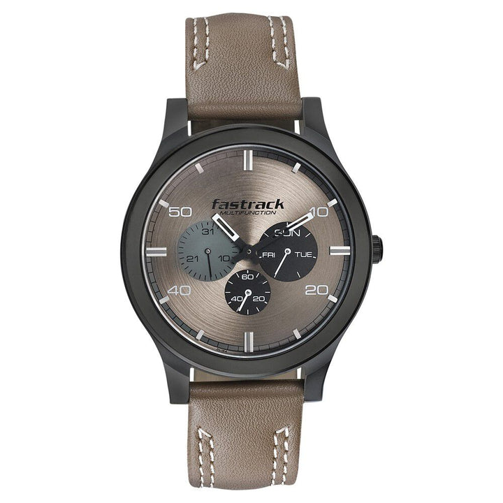 Fastrack Dial It Up Quartz Multifunction Beige Dial Leather Strap Watch for Guys NS3252NL01