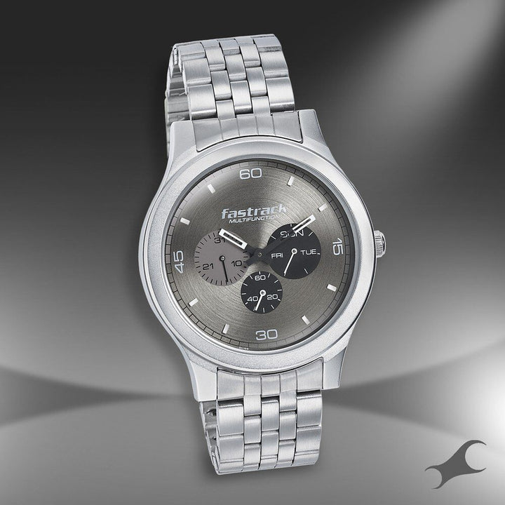 Fastrack Dial It Up Quartz Multifunction Grey Dial Stainless Steel Strap Watch for Guys 3252SM01