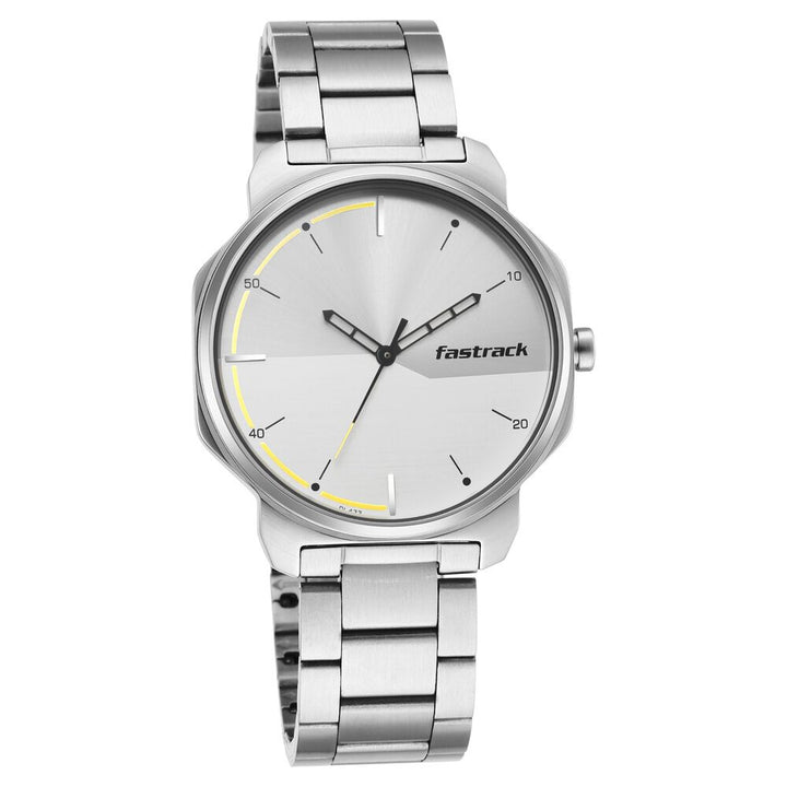 Fastrack Stunners Quartz Analog Silver Dial Metal Strap Watch for Guys NS3254SM01