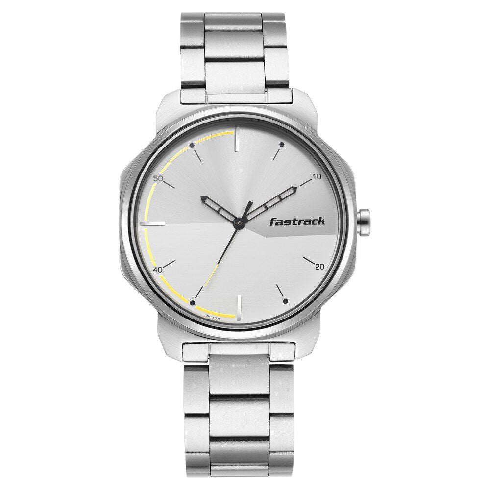 Fastrack Stunners Quartz Analog Silver Dial Metal Strap Watch for Guys NS3254SM01