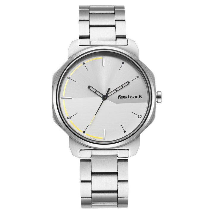 Fastrack Stunners Quartz Analog Silver Dial Metal Strap Watch for Guys NS3254SM01