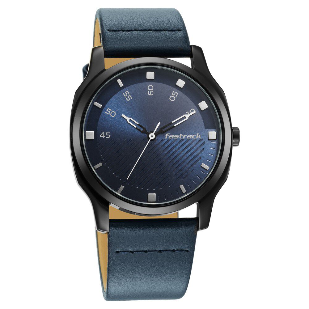 Fastrack Stunners Quartz Analog Blue Dial Leather Strap Watch for Guys NS3255NL03