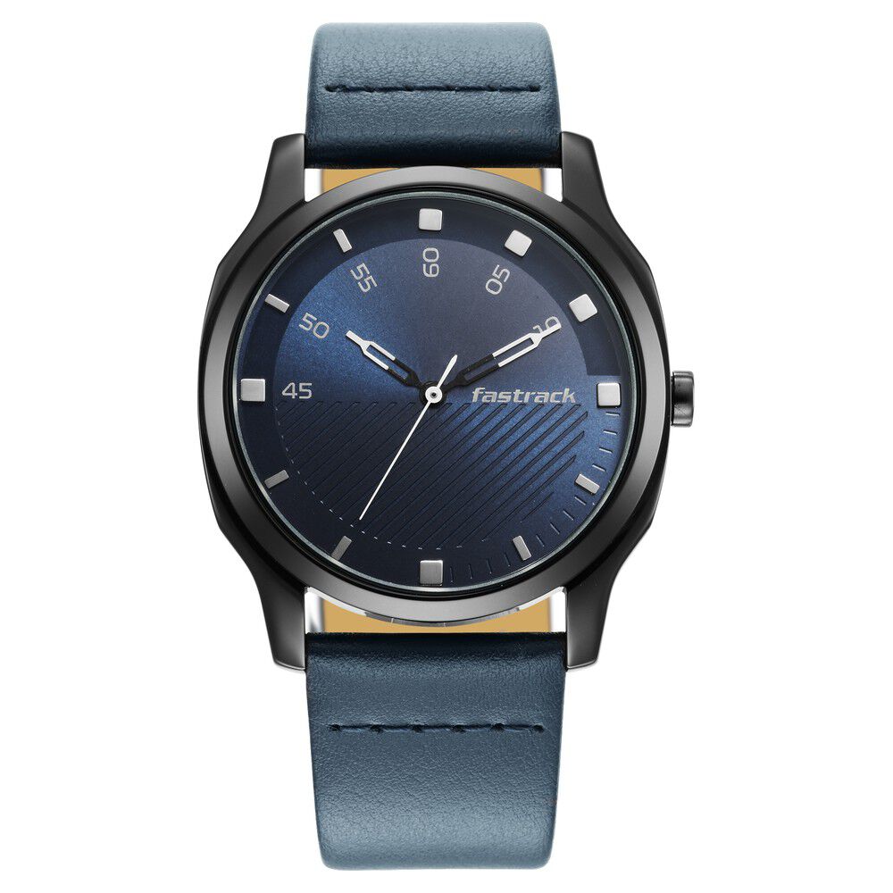Fastrack Stunners Quartz Analog Blue Dial Leather Strap Watch for Guys NS3255NL03