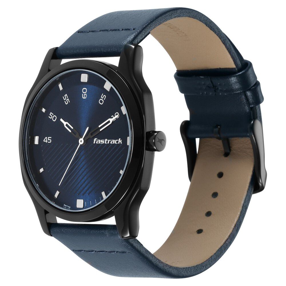 Fastrack Stunners Quartz Analog Blue Dial Leather Strap Watch for Guys NS3255NL03