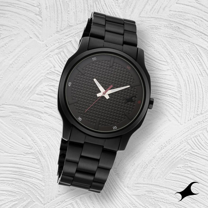 Fastrack Stunners Quartz Analog Black Dial Metal Strap Watch for Guys NR3255NM01