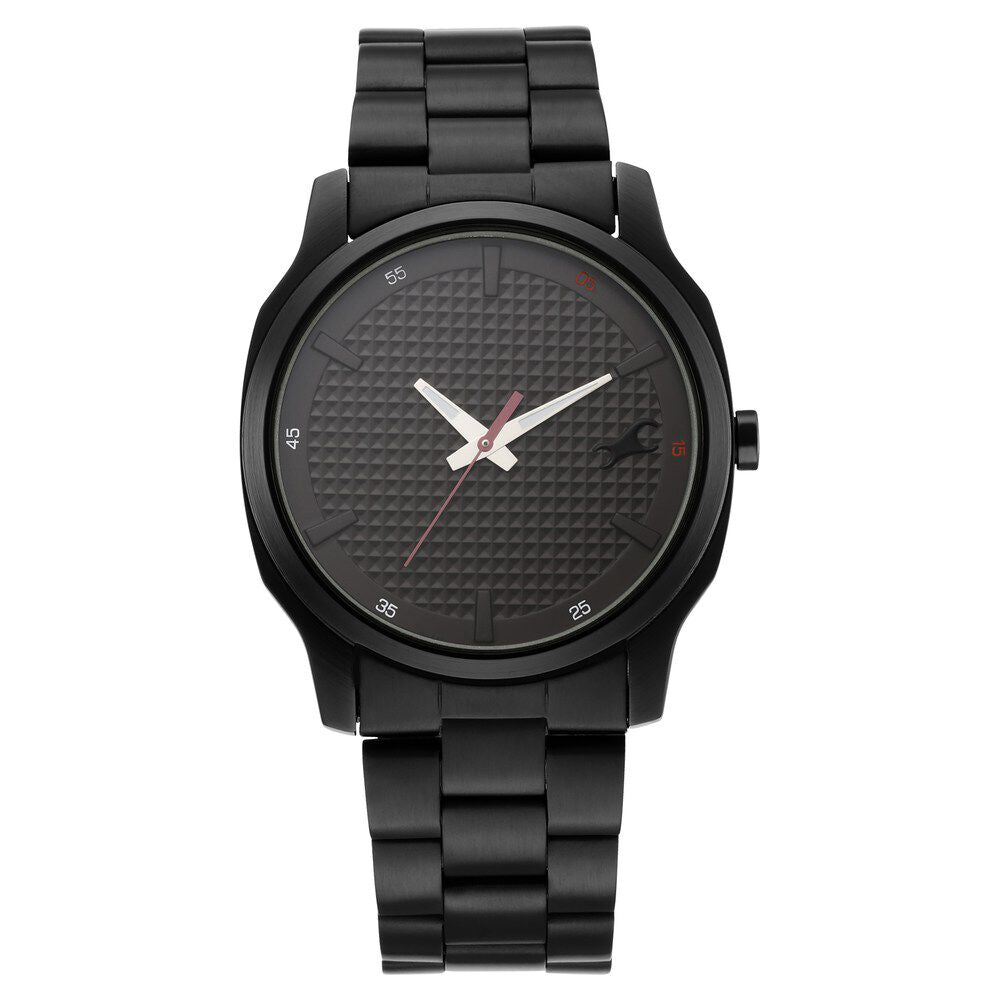 Fastrack Stunners Quartz Analog Black Dial Metal Strap Watch for Guys NR3255NM01